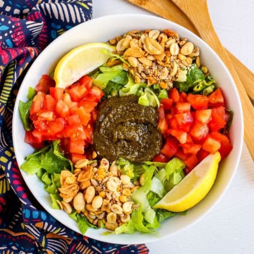 Bowl of Tea Leaf Salad before being tossed