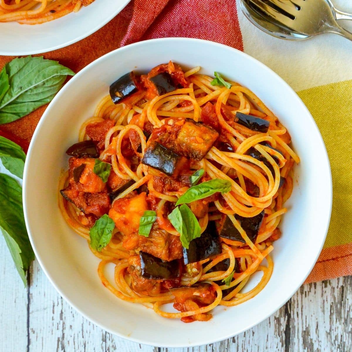 Overhead of bowl of pasta