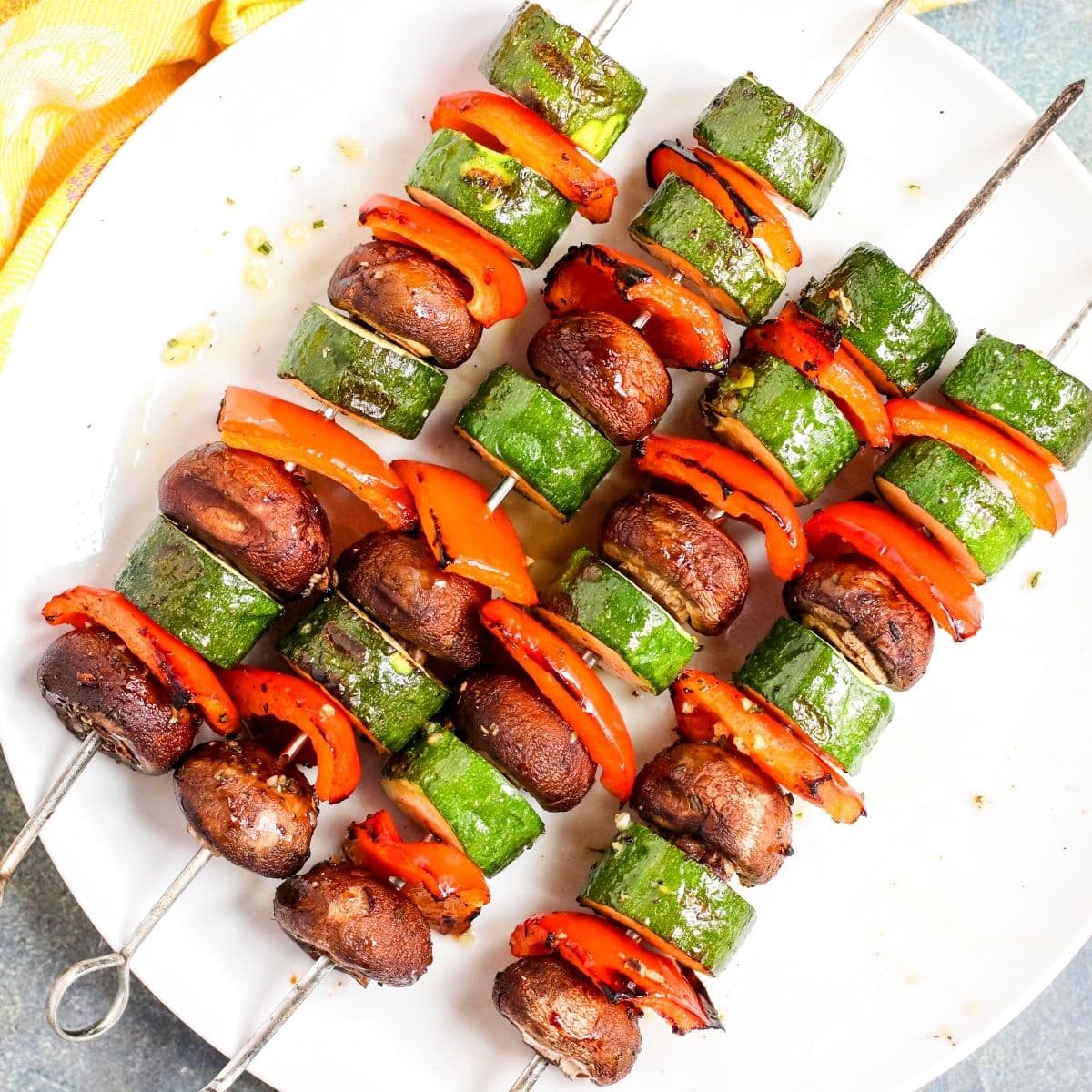 Serving platter of grilled vegetable skewers