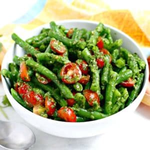 Bowl of green bean and tomato salad