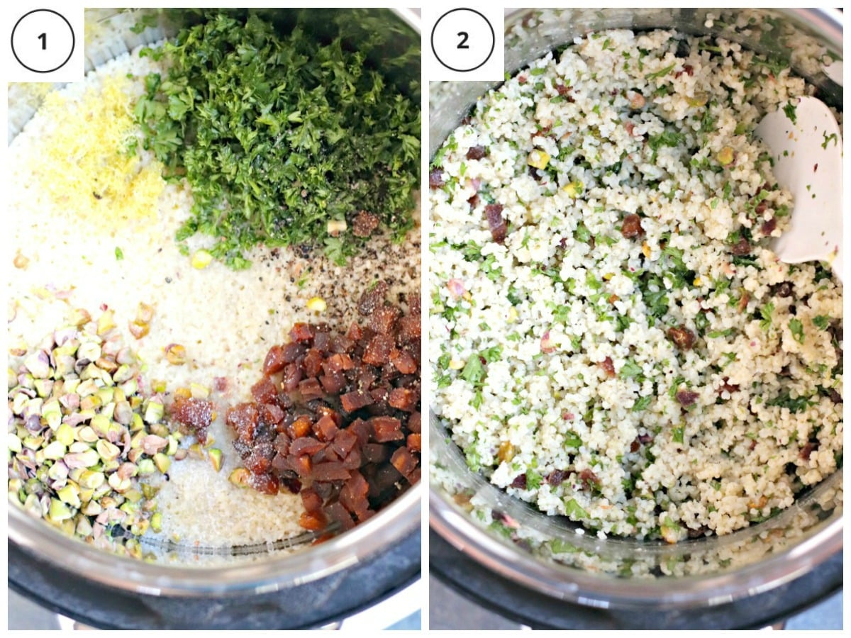 Process shots showing how to make the millet recipe in an Instant Pot electric pressure cooker