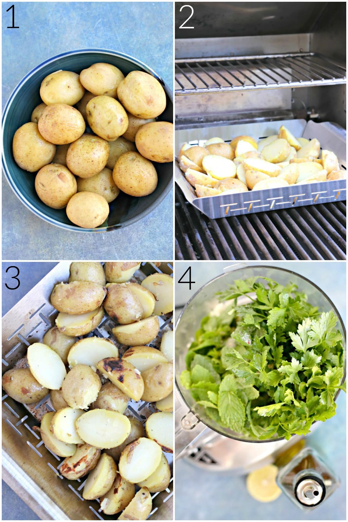 Process shots showing how to prepare the potatoes and the sauce