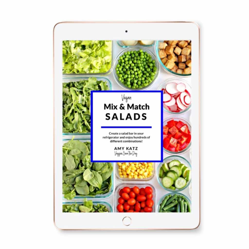 Tablet showing cover of Vegan Mix & Match Salads.