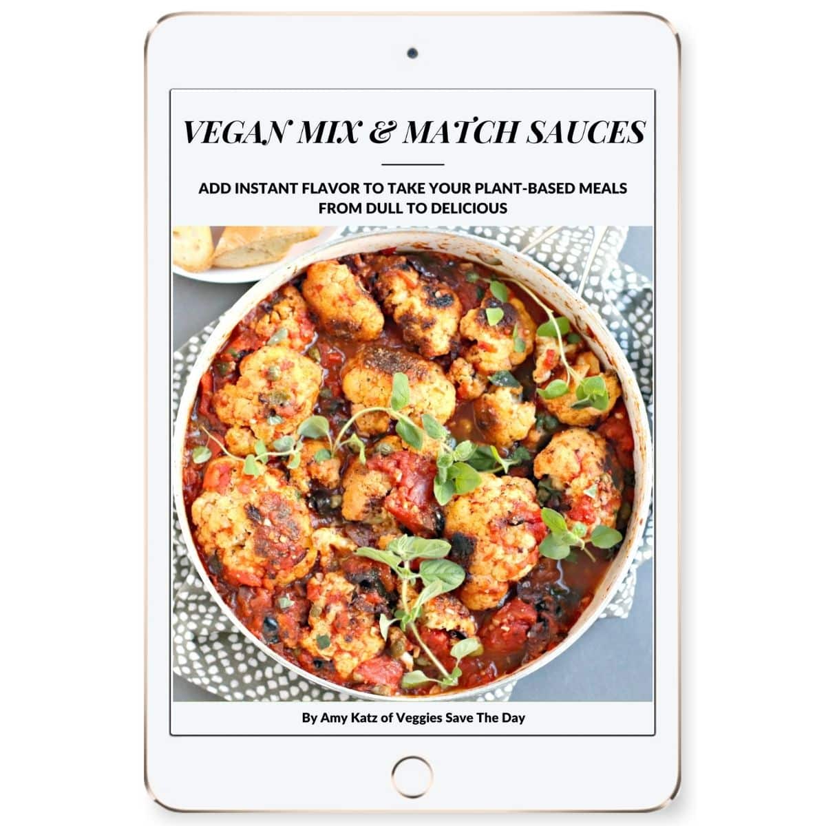 Vegan Mix & Match Sauces eBook cover on a tablet