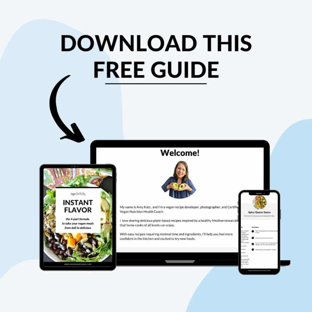 Instant Flavor free guide pages shown on a tablet, laptop, and smartphone