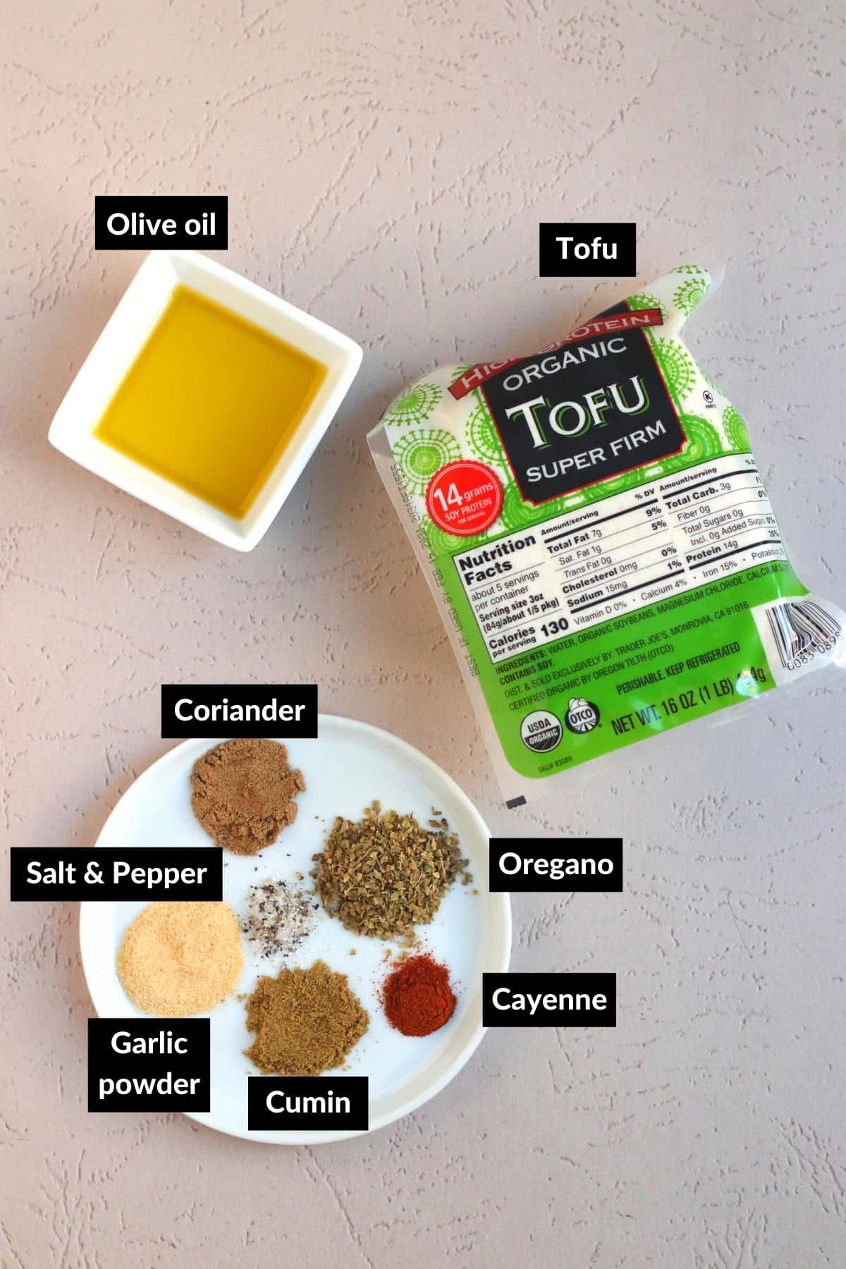 Ingredients for making the tofu filling