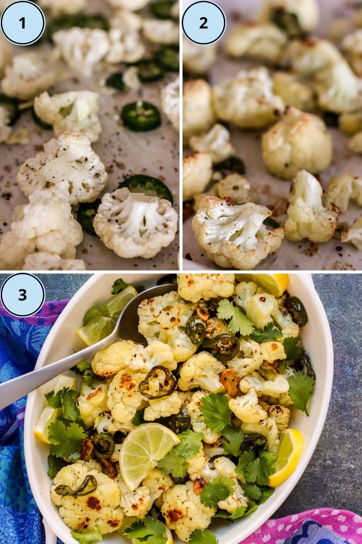 Collage of three images showing the steps to prepare this recipe