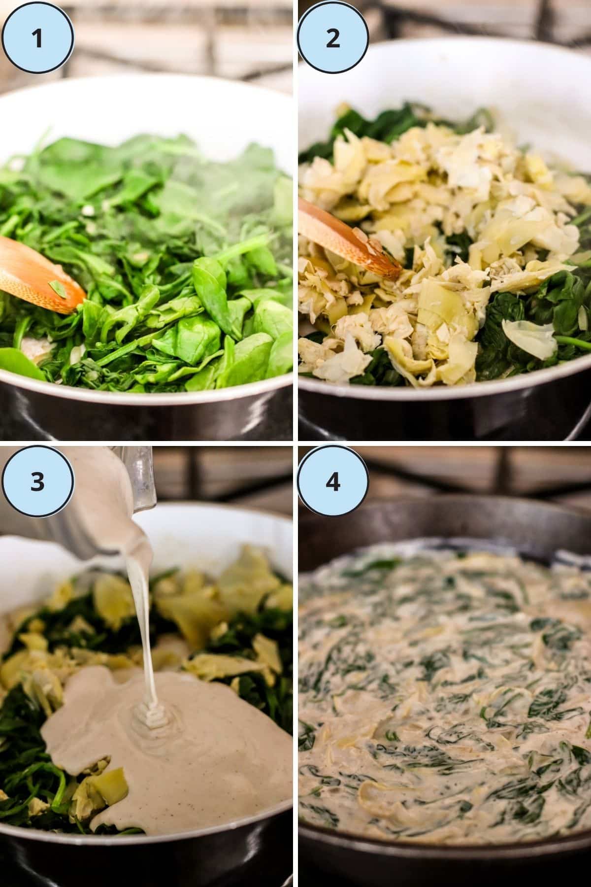 Collage of four images showing how to make this recipe