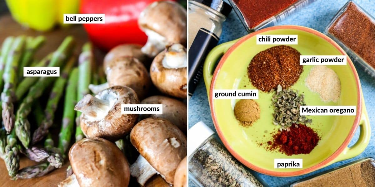 Collage of two images showing the ingredients needed to make this recipe