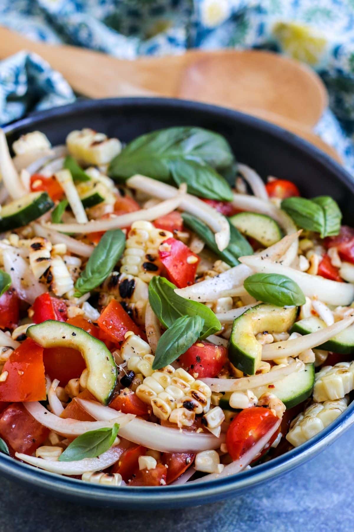 Close up photo showing corn salad