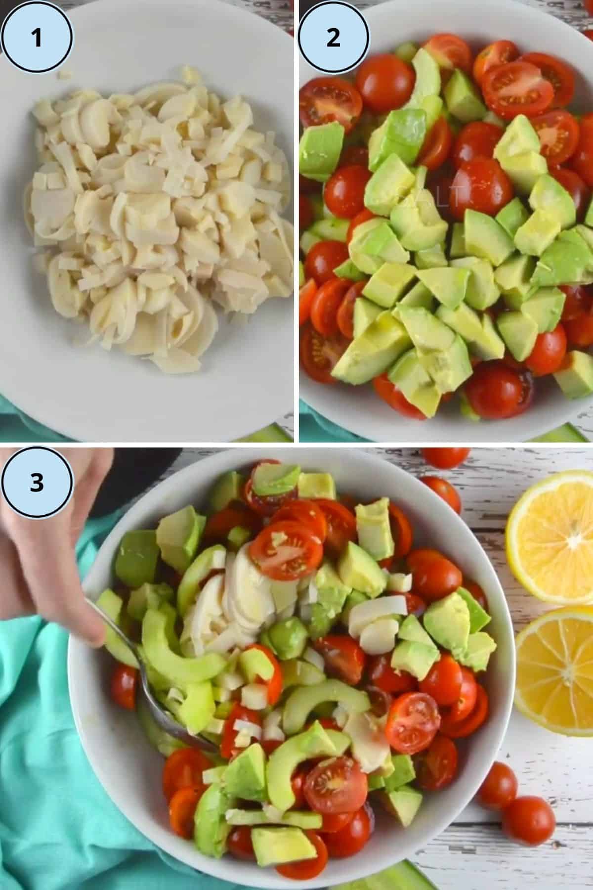 Collage of 3 photos showing how to prepare this recipe.