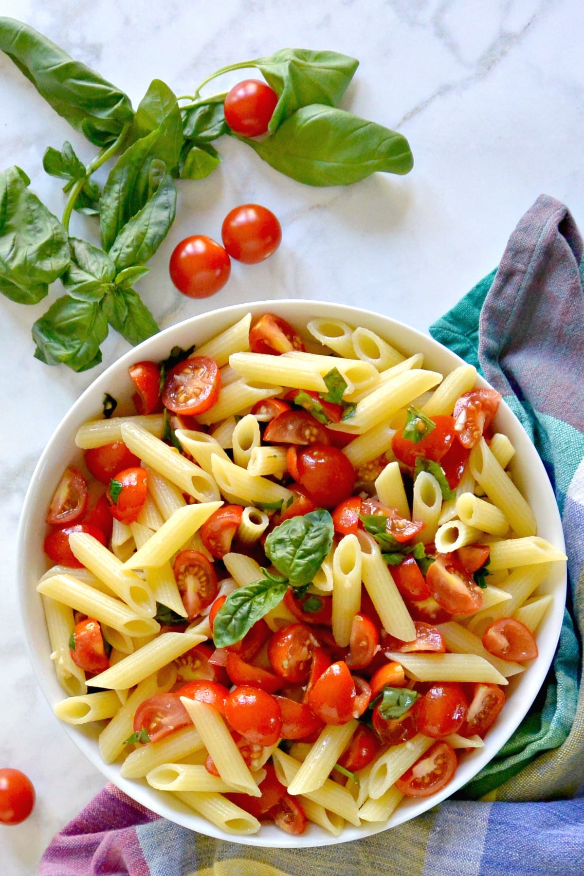 Close up of serving bowl of pasta