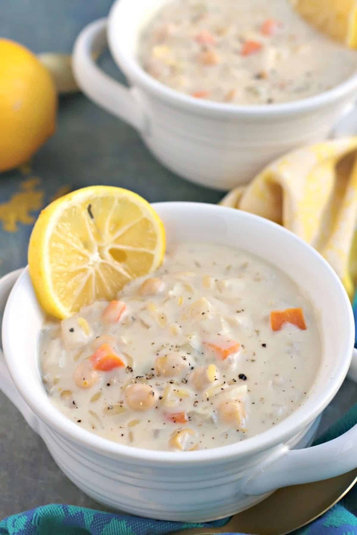 Two bowls of soup ready to eat