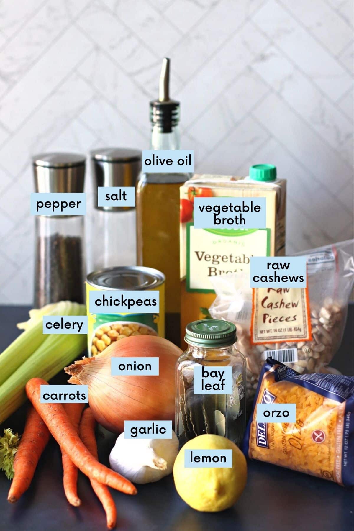 Labeled ingredients needed to make this recipe