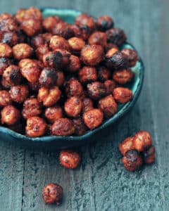 Seasoned chickpeas in a bowl.