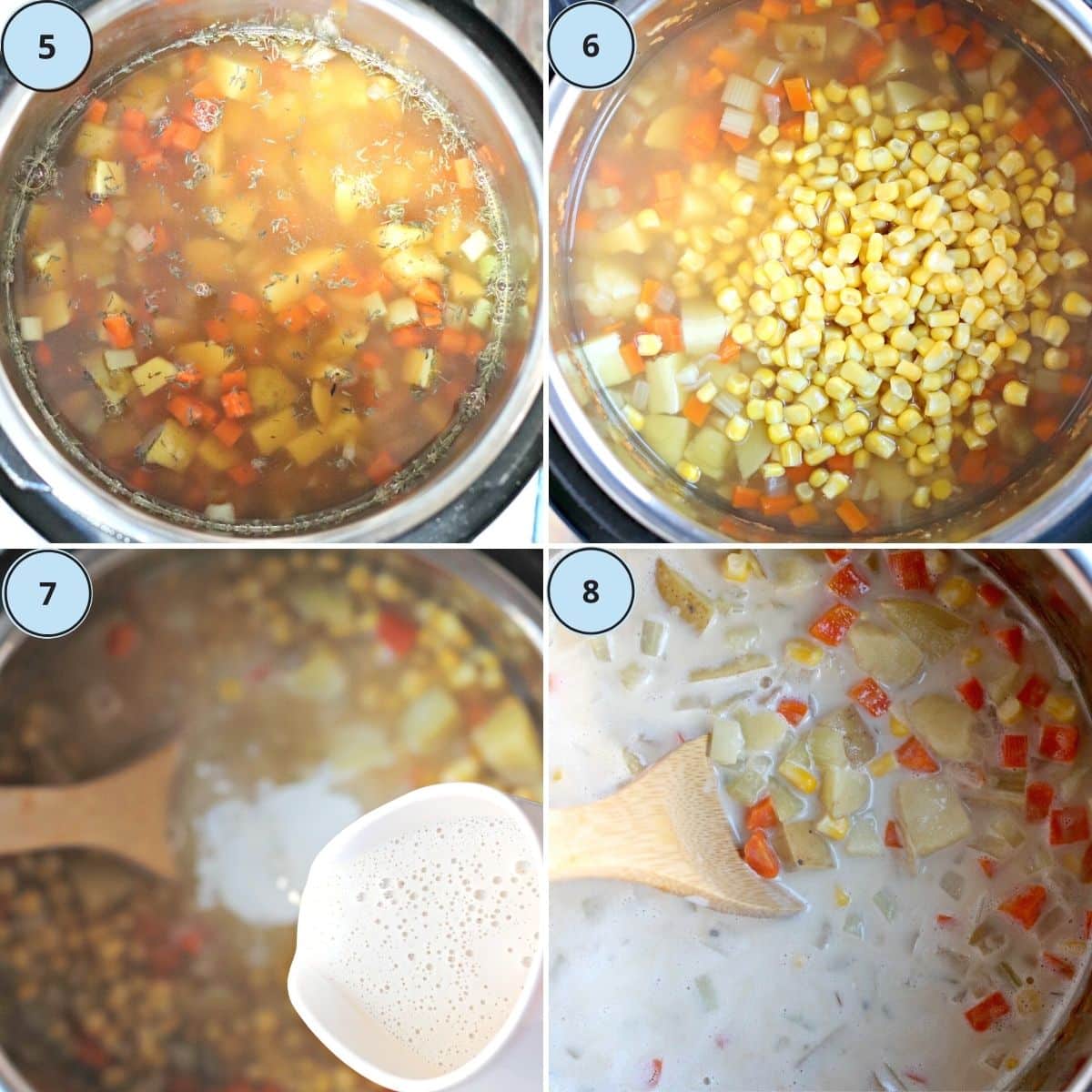 Collage of images showing steps 5 through 8 for making this recipe