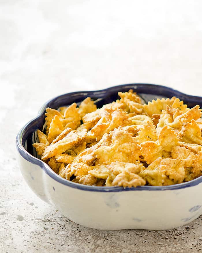 Bowl of bow tie pasta chips