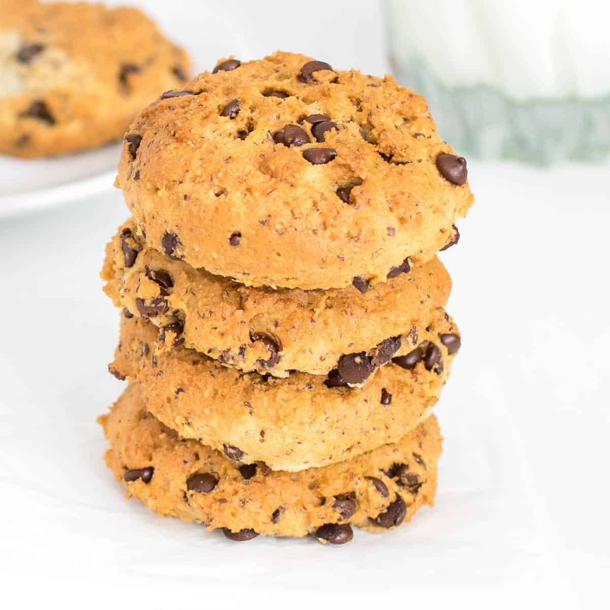 Stack of four chocolate chip cookies