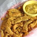 Basket of breaded soy curls with dipping sauce