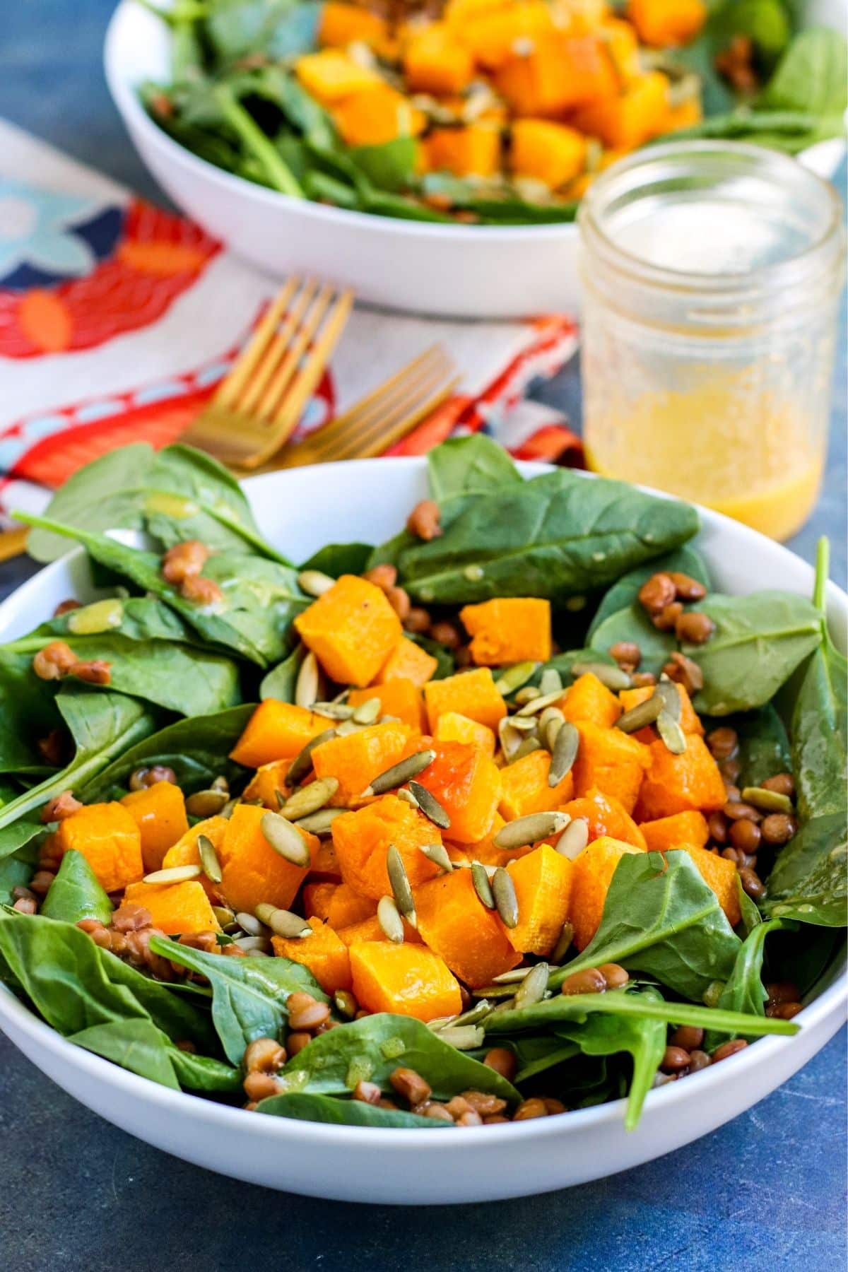 Close up view of bowl of salad.