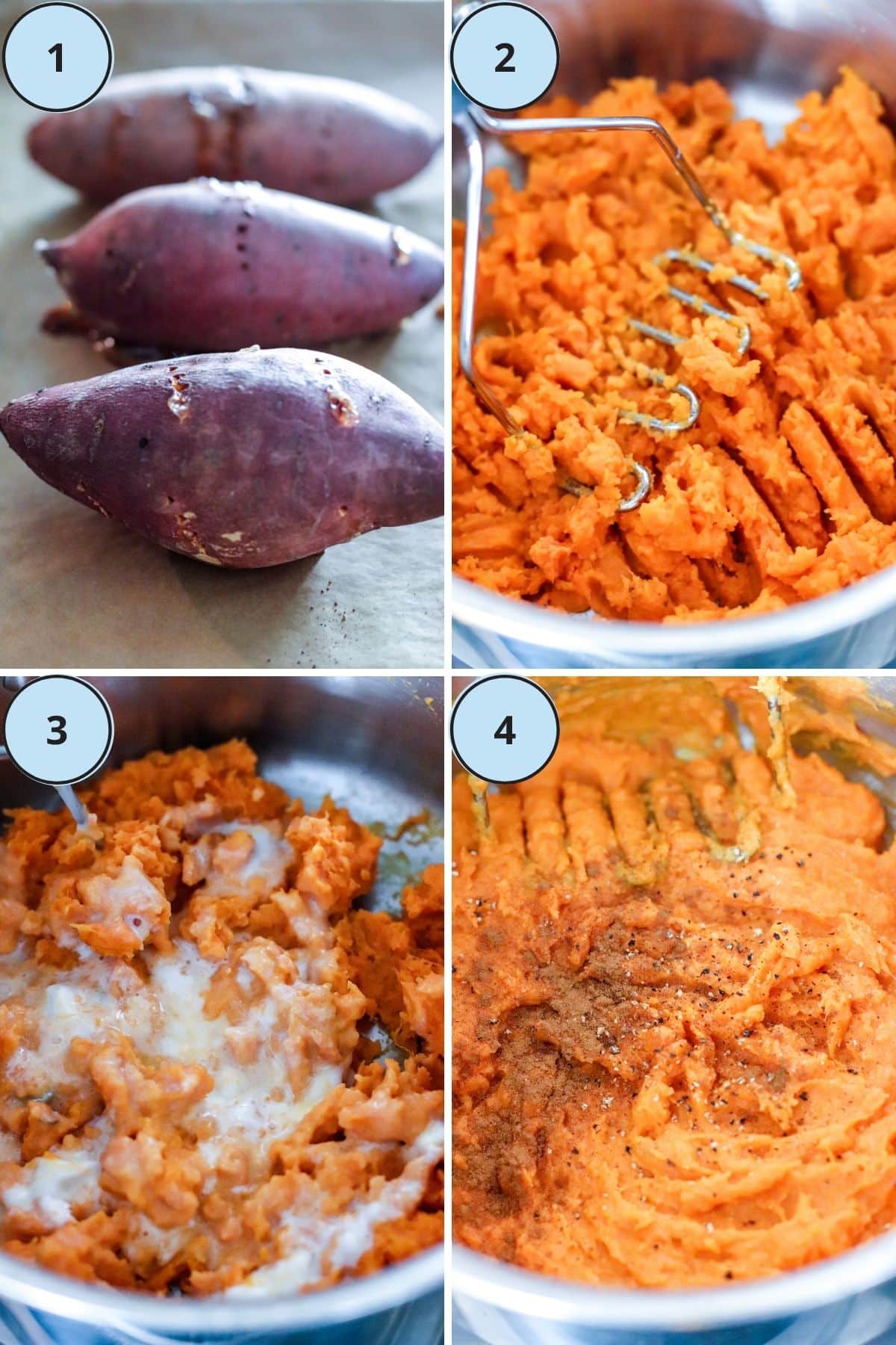 Collage of 4 numbered images showing how to make this recipe.