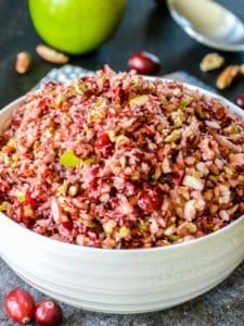 Close up of bowl of fresh relish.