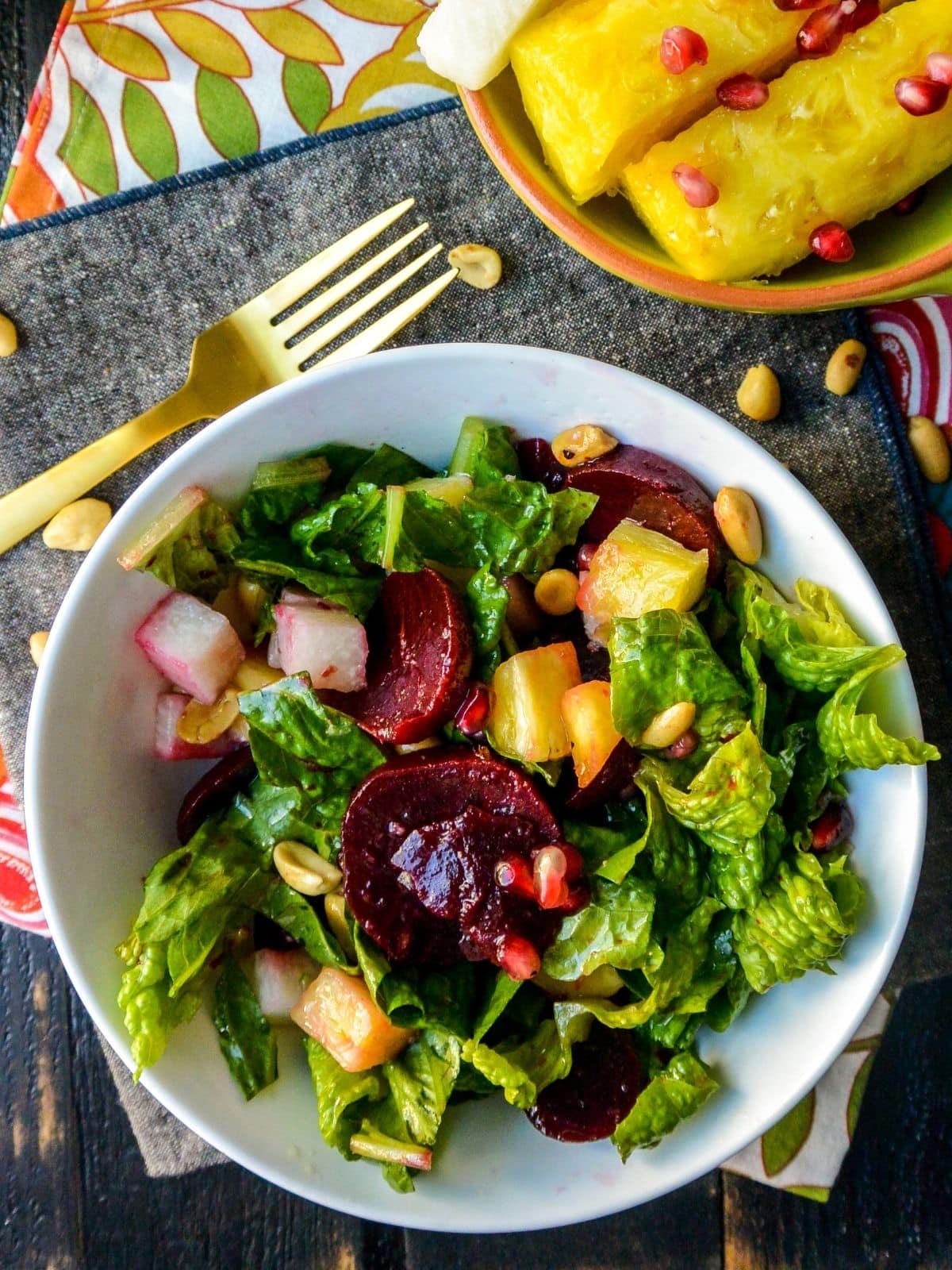 Plate of salad tossed with the dressing.