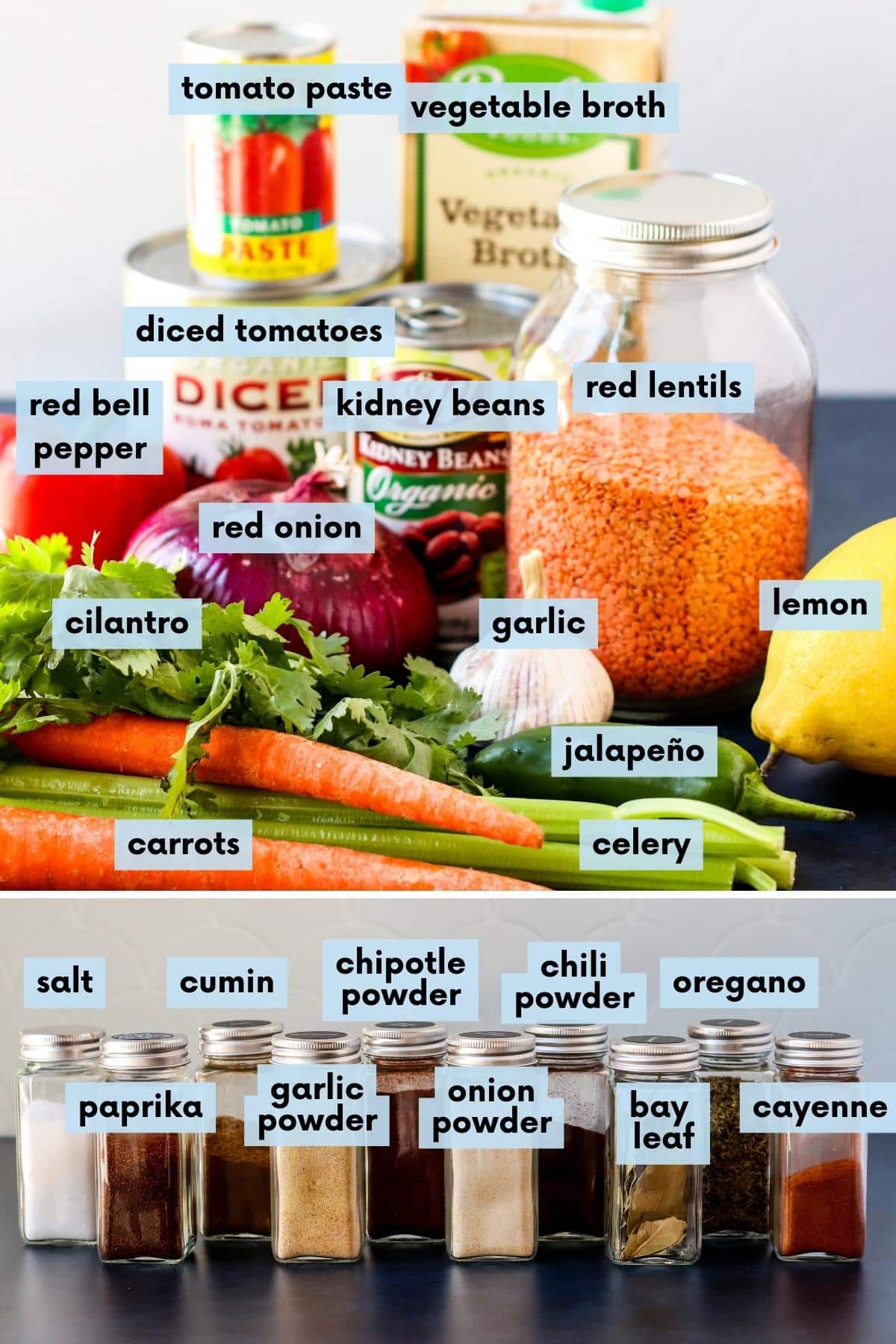 Labeled ingredients needed to make this recipe.