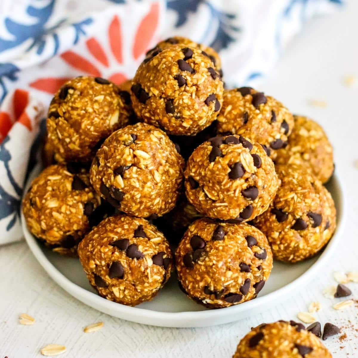 Pumpkin chocolate chip balls on a plate.