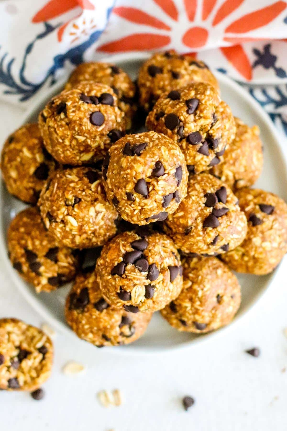 Plate of chocolate chip pumpkin balls.