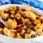 Dish of Mediterranean Sourdough Stuffing.