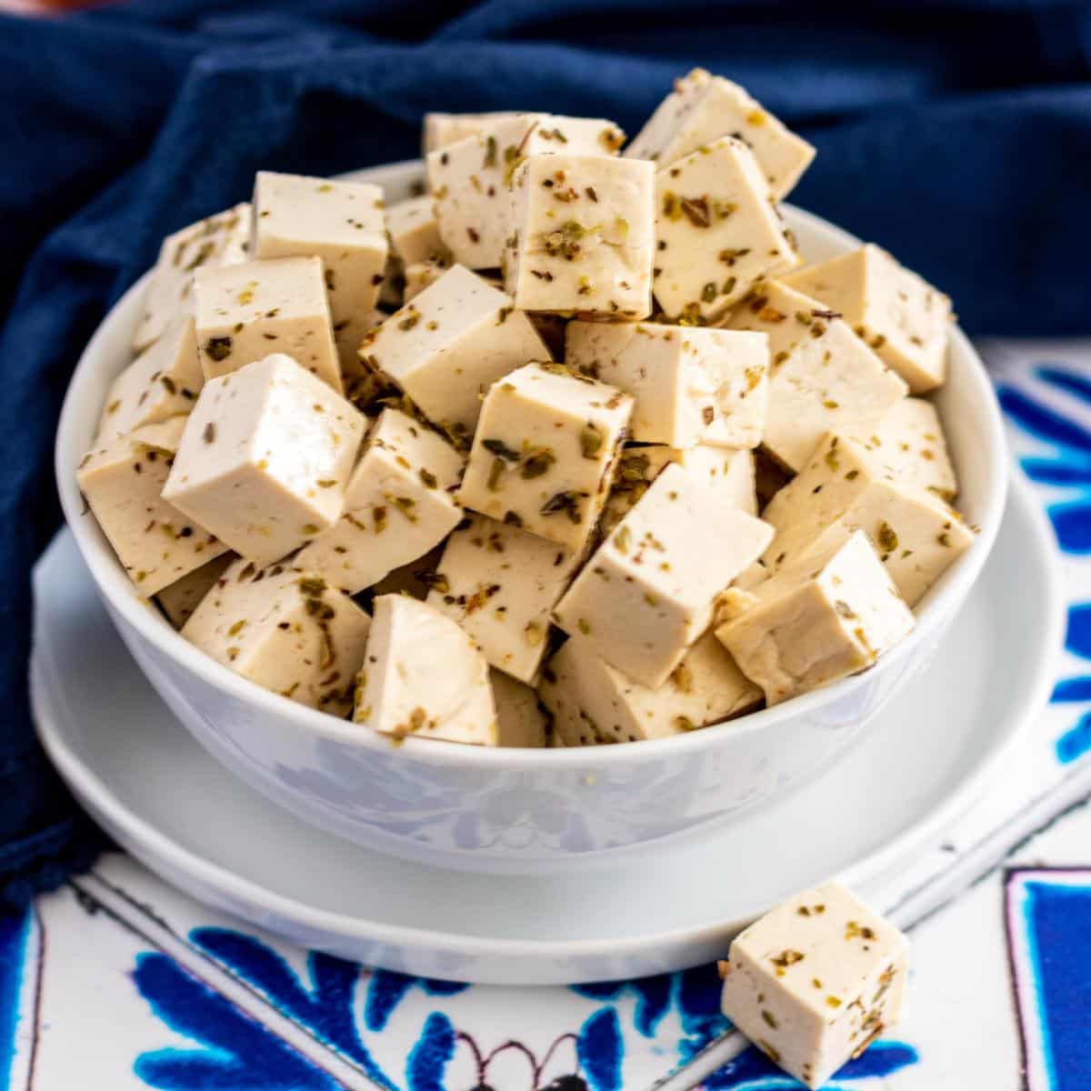 Bowl of tofu feta.