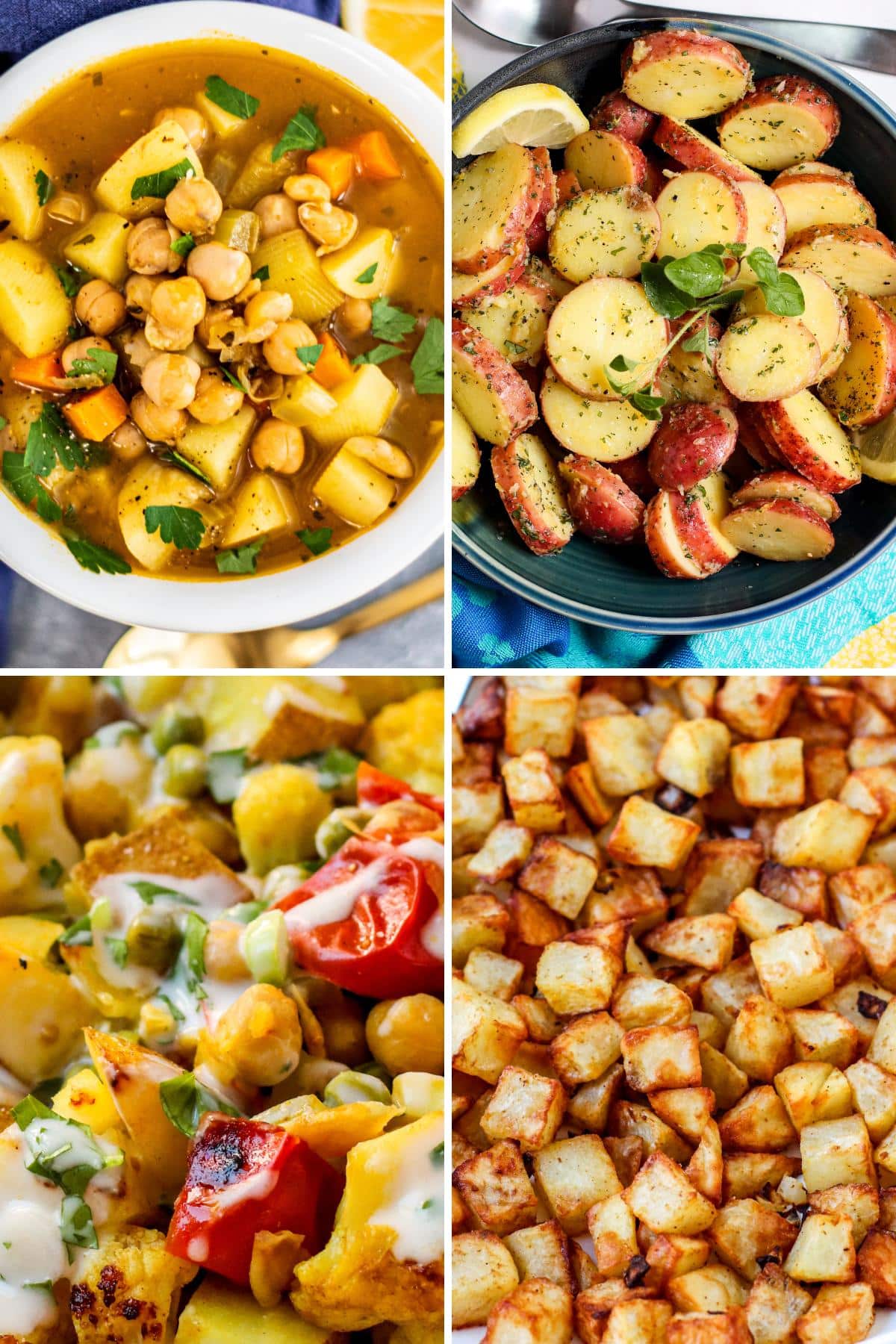 Chickpea Soup, Greek Potato Salad, Curry Grill Packets, and Air Fryer Home Fries.