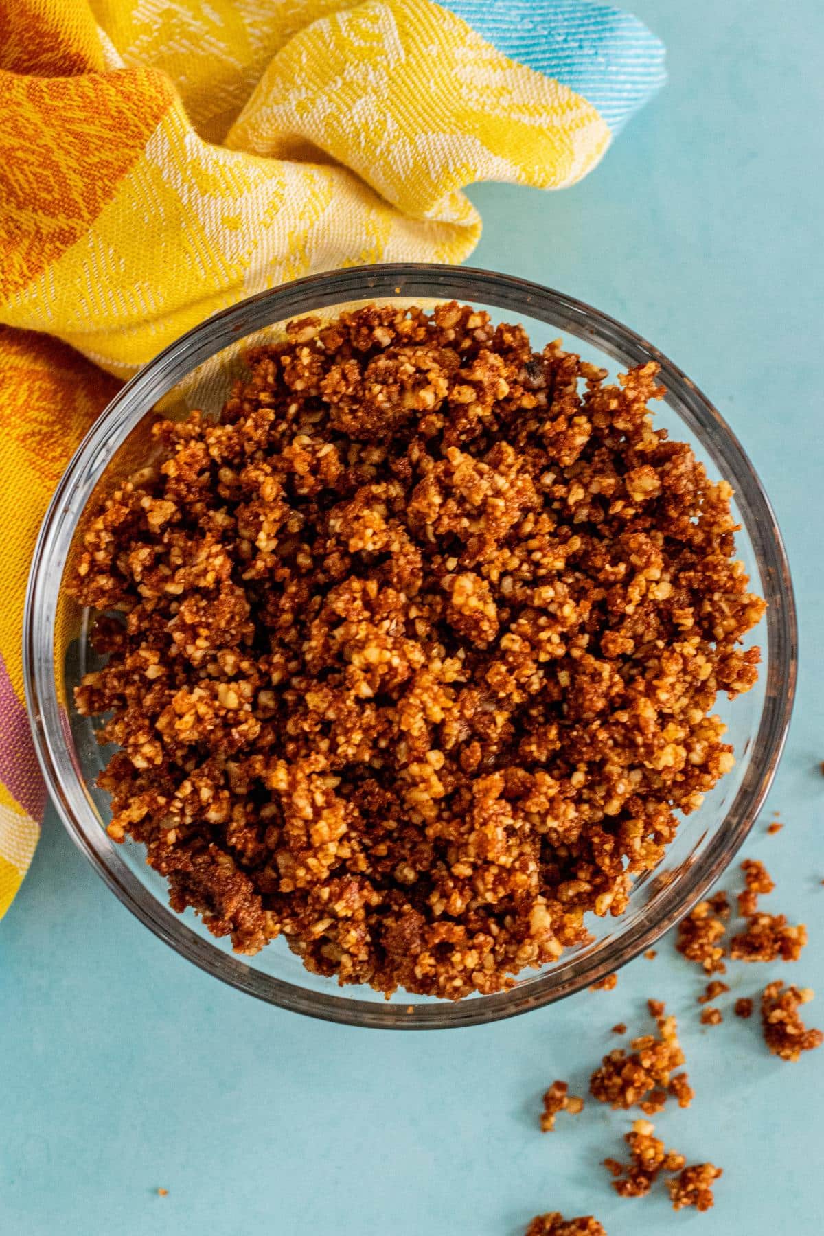 Bowl of walnut crumbles.