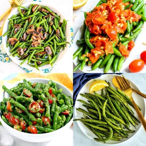 Sauteed Green Beans with Mushrooms, Mediterranean Green Beans and Tomatoes, Mediterranean Green Bean Salad, and Air Fryer Green Beans.