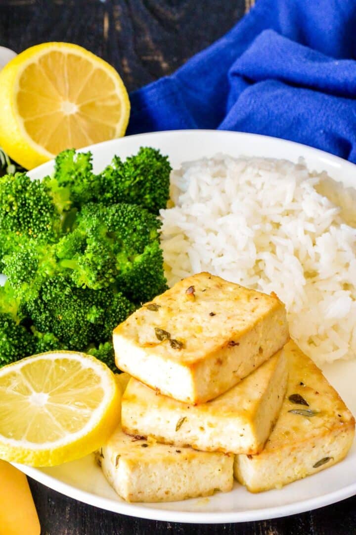 Baked Tofu Steaks with Lemon and Garlic Veggies Save The Day