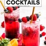 Drinks garnished with fresh berries with text overlay Berry Vodka Cocktails.