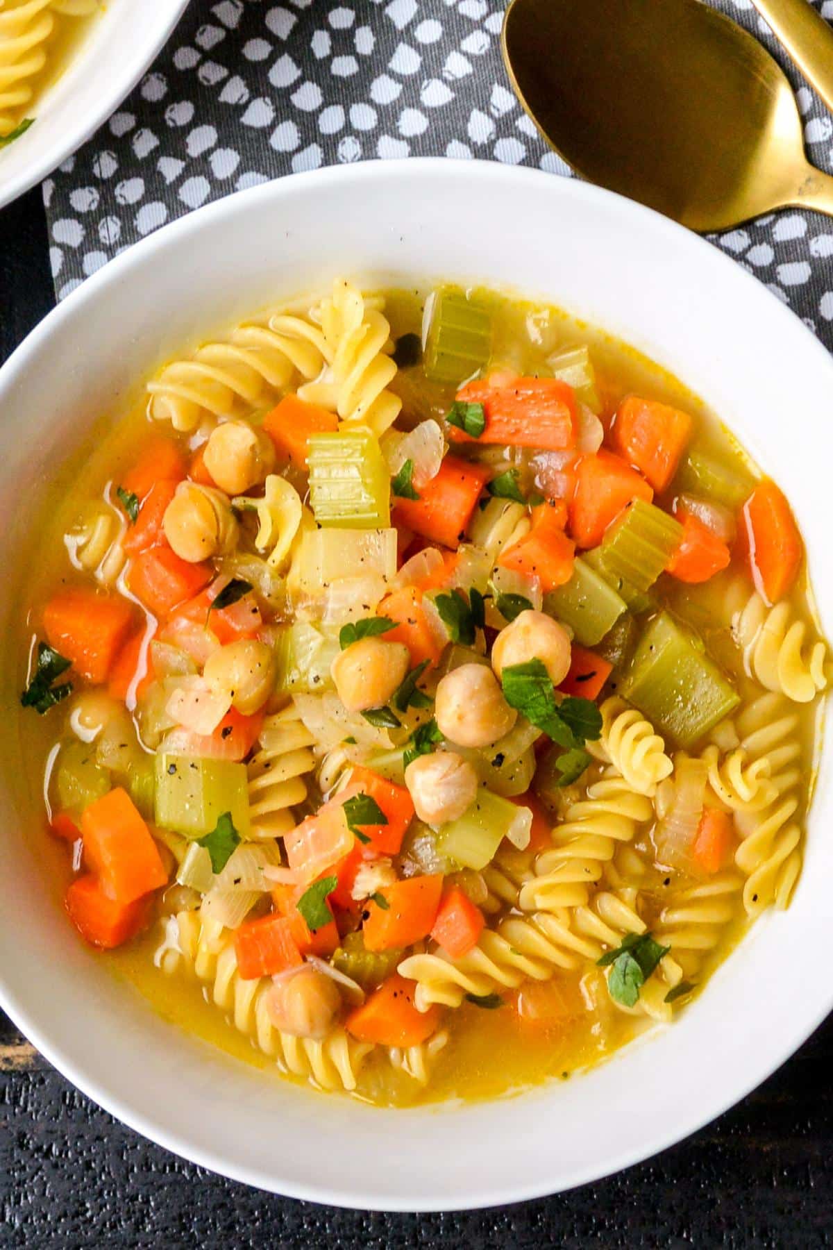 Bowl of Chickpea Noodle Soup.