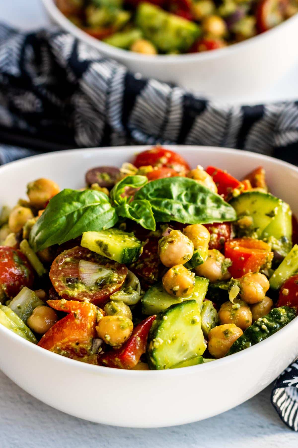 Vegan Pesto Chickpea Salad in a bowl.