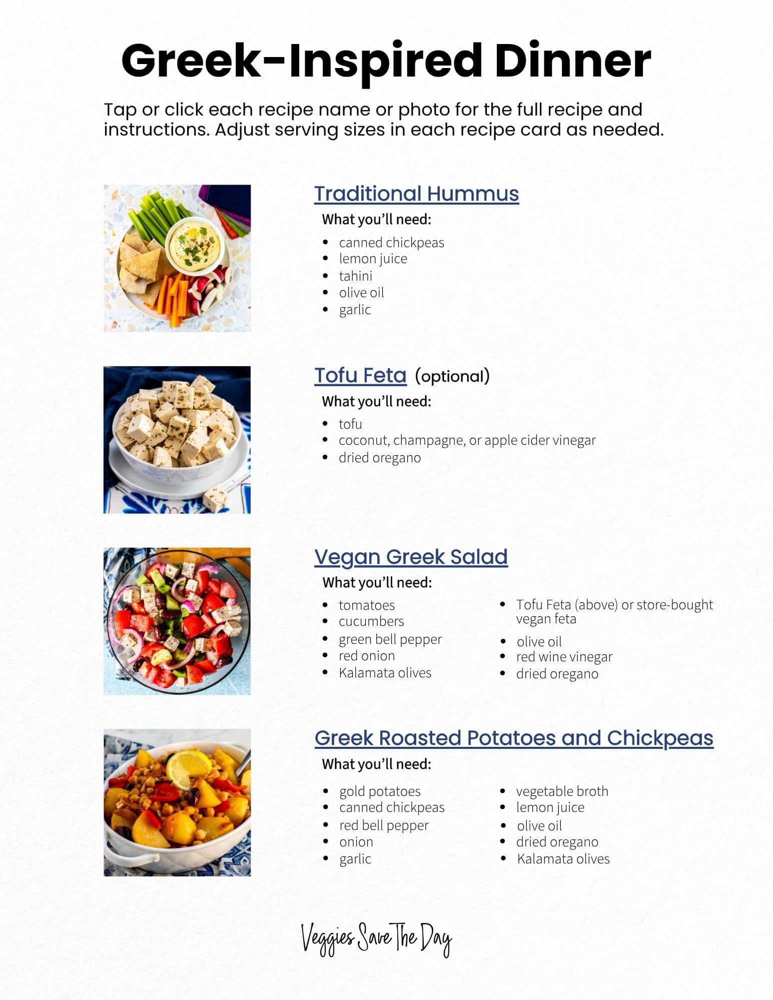 Preview of what the Greek-Inspired Dinner menu looks like.